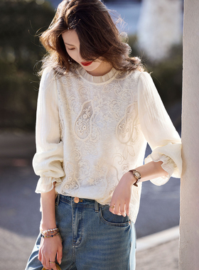 2026年新款春季花边蕾丝长袖衬衫SXCS26019