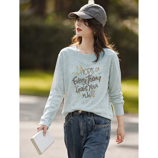 2026春季 字母涂鸦针织长袖 T恤早春内搭上衣好看漂亮打底衫 女 新款