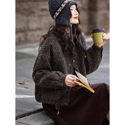 苏醒的乐园复古毛呢羽绒服外套2025年冬季新款短款上衣女