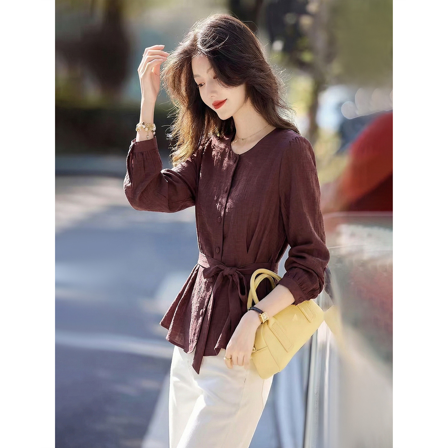 衬衫女款2026年新款春装春季长袖收腰衬衣独特漂亮新款小衫上衣