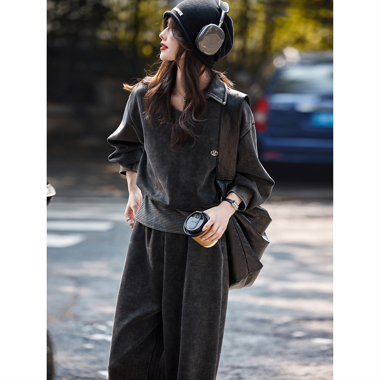 苏醒的乐园2025年秋季新款休闲条纹拼接卫衣长裤套装女两件套