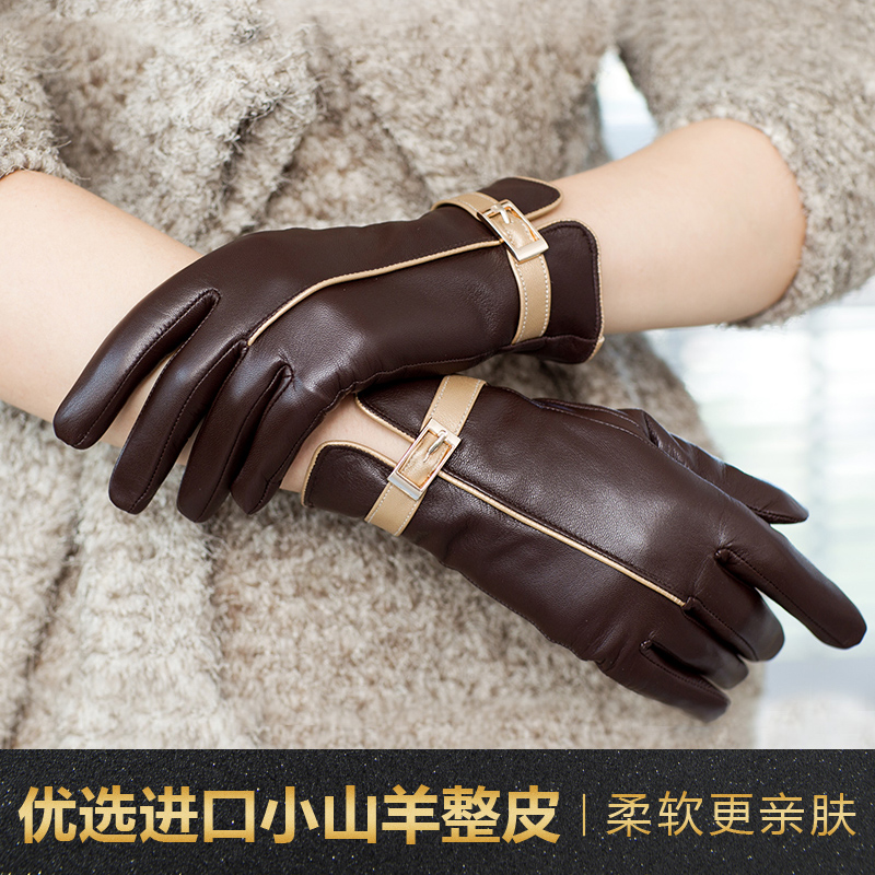 进口纯羊皮真皮手套女士加绒手机触屏秋冬季骑行保暖防风薄款开车