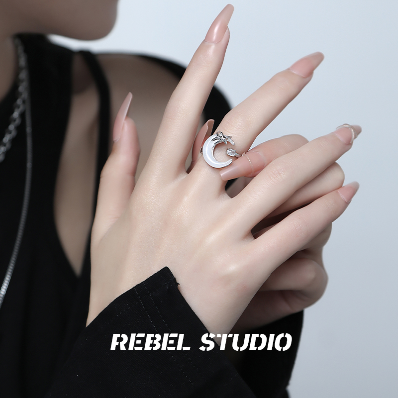 rebel studio原创星芒月牙戒指女设计感时尚气质个性小众创意指环