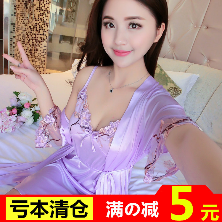 可爱薄款性感女士睡衣诱惑吊带睡裙冰丝绸两件套装夏季短袖家居服