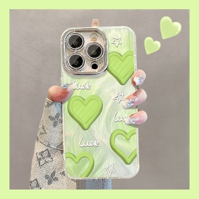 cxk油画爱心适用苹果16e羽纱手机壳13promax简约防摔小米14高级感15