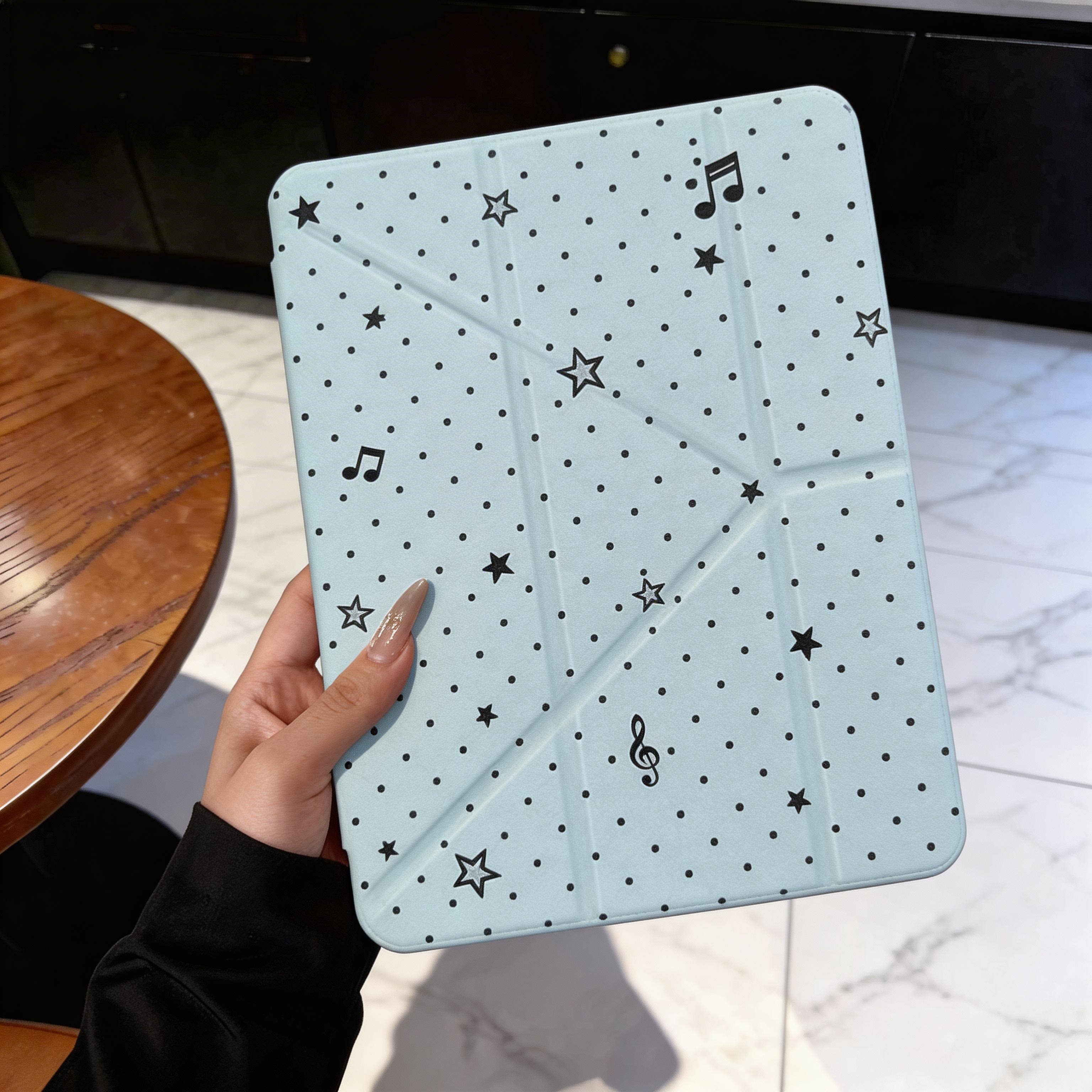 蓝色波点音符2026新款iPadAir7保护壳Pro2025适用于苹果平板电脑套11代带笔槽防摔mini6透明亚克力全包