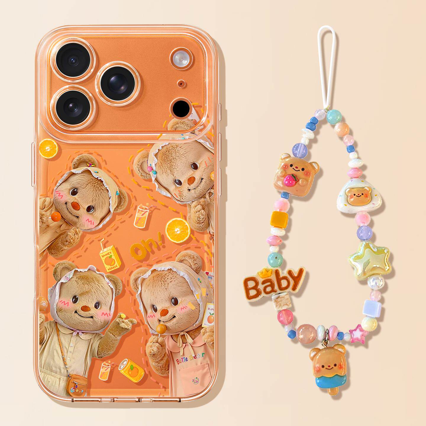 适用苹果17promax手机壳15pro新款16透明air软壳14可爱13黄油小熊12女款pro带挂绳max镜头全包iPhone17