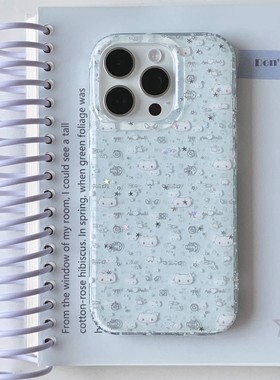 hx亮面双层蓝色满屏猫咪适用iphone16promax手机壳苹果17可爱14新13