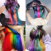 挑染挂耳染染发剂沙金色粉色闷青色红色绿色免漂一步上色潮色染膏