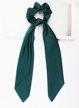 民族汉服搭配小众墨绿色复古风丝绸飘带扎头女孩子长马尾减龄发饰