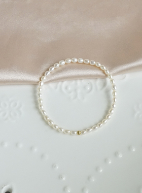 3mm天然淡水强光珍珠小米珠手链小金珠手串松紧弹力绳简约可叠戴