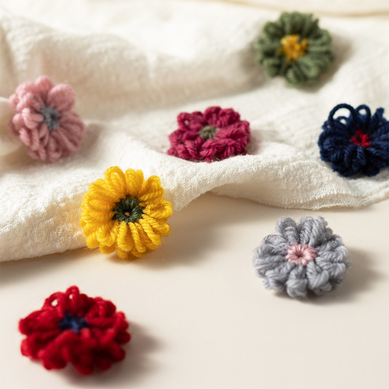 毛线小花花朵胸针多色手工diy发饰毛衣围巾包包儿童可爱配饰辅料