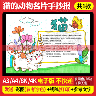 小花猫介绍手抄报模板观察动物名片电子版观察日记电子版线稿555