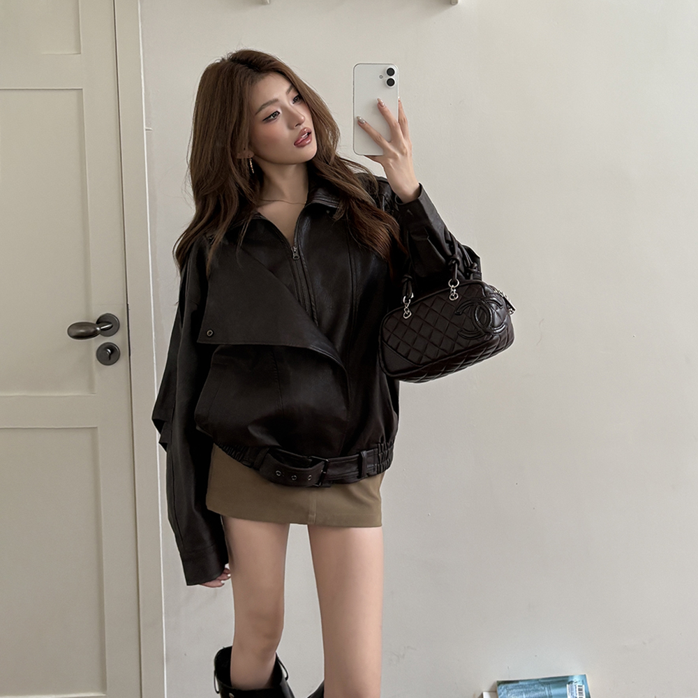 宽松美式短款潮帅气机车服