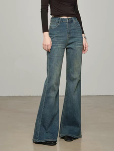 阿雅家 加厚绒修身显瘦气质筒喇牛仔裤 波斯猫