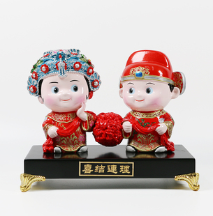 泥人红盖头喜结连理摆件中国风手工艺结婚送礼品婚房摆设婚庆用品