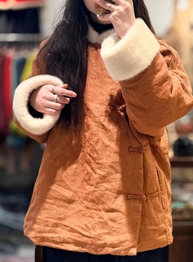 如眸原创设计亚麻斜襟羽绒服ZQ58050