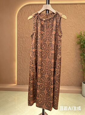 【香云纱·宝相花】复古文艺无袖宽松显瘦度假风长裙女夏季