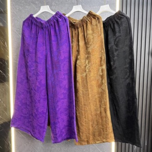 夏季 垂感显瘦新中式 复古提花高腰阔腿裤 休闲裤 紫八达韵