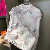 花萝气质透气短袖 上衣国风扎染水墨夏季 女士复古印花