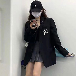 MLBGU NY黑色西装外套女oversize韩版通勤高级感廓形气质休闲西服