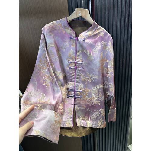 「紫花词」中国风网红复古时尚中式汉服长袖气质宽松对襟外套