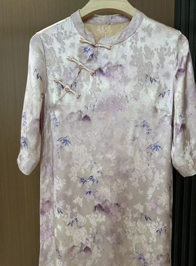 紫萝 2024夏季新款白月光老料花萝国风连衣裙遮肉显瘦新中式女裙