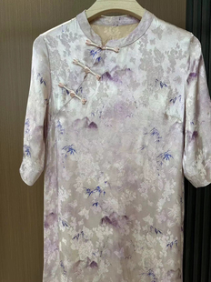 白月光老料花萝国风连衣裙遮肉显瘦新中式 新款 女裙 2024夏季 紫萝