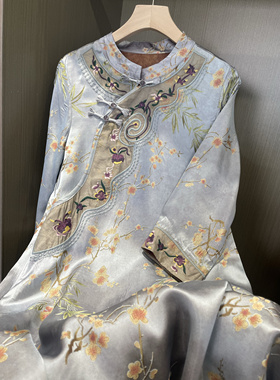 梅兰竹菊新中式立领盘扣斜襟连衣裙2025夏季新款国风复古优雅裙子