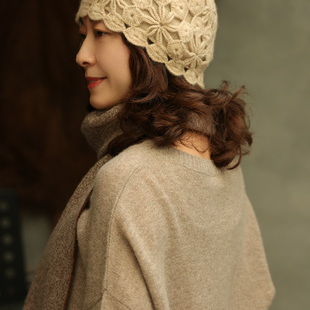 112905规则花瓣手钩帽子双色手工钩花帽子镂空穿搭帽子设计文艺风