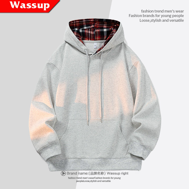 WASSUP RIGHT潮牌连帽款卫衣男生长袖春秋季情侣装上衣运动兜帽衫