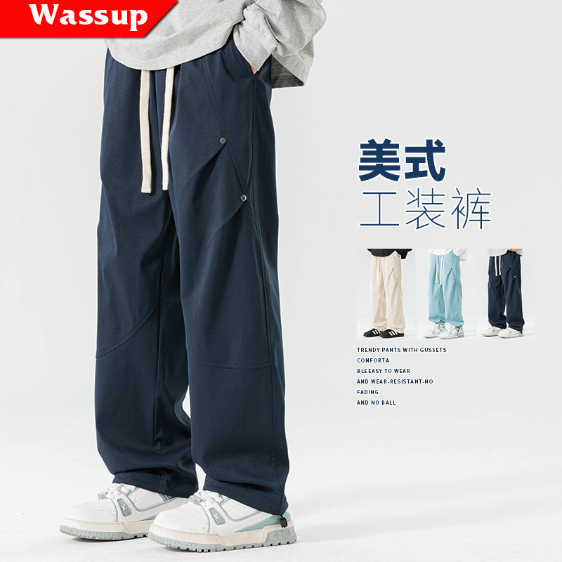 WASSUP RIGHT裤子男款美式高街潮牌直筒宽松冲锋登山户外休闲长裤