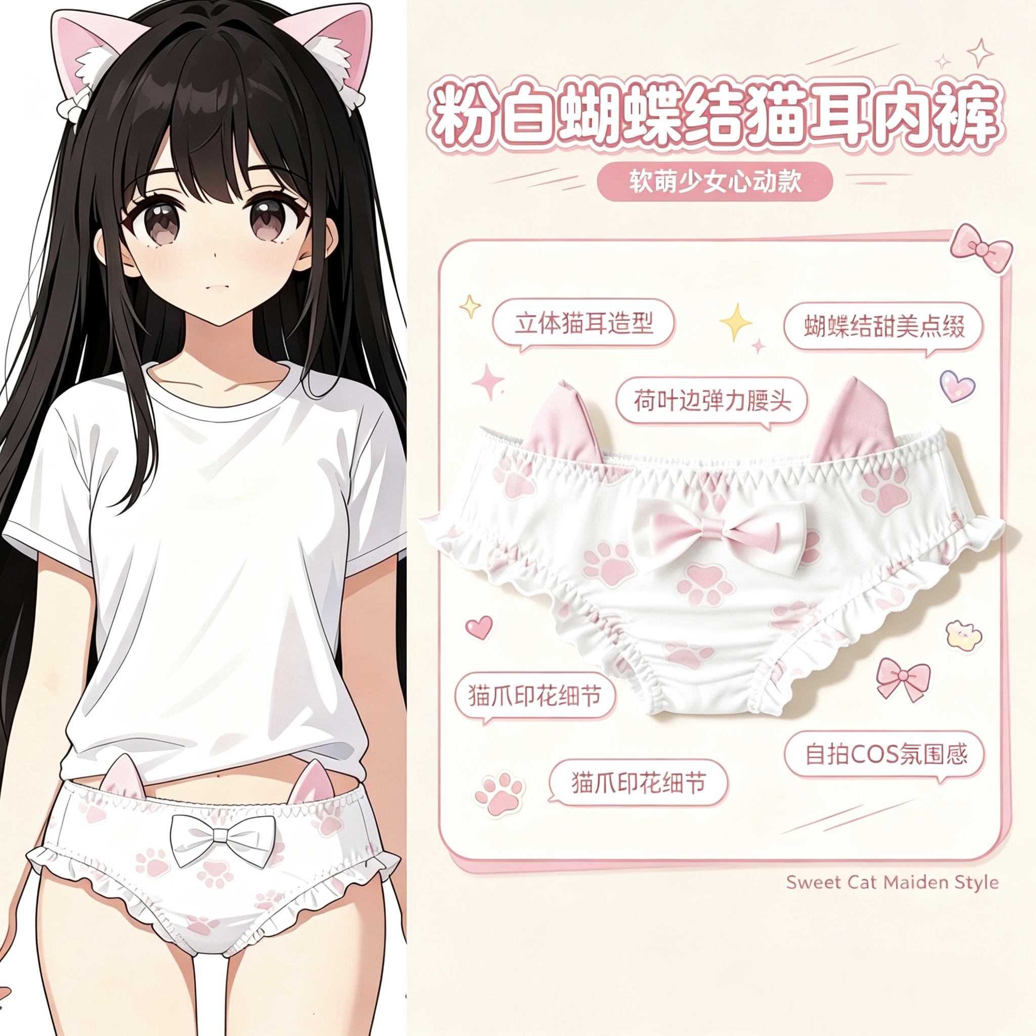4035小葱内衣日系猫爪牛奶丝三角裤二次元胖次少女心内裤透气中腰