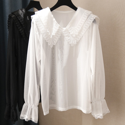 秋冬内搭大翻领公主领网纱上衣