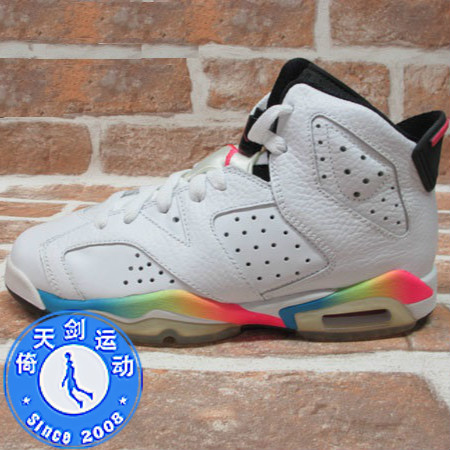 美國公司貨 Air Jordan 6 AJ6 喬6 女鞋 白彩虹 384665-103