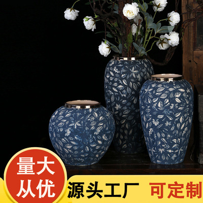 景德镇陶瓷花瓶复古仿古中式青花瓷台面花盆客厅桌面插花装饰