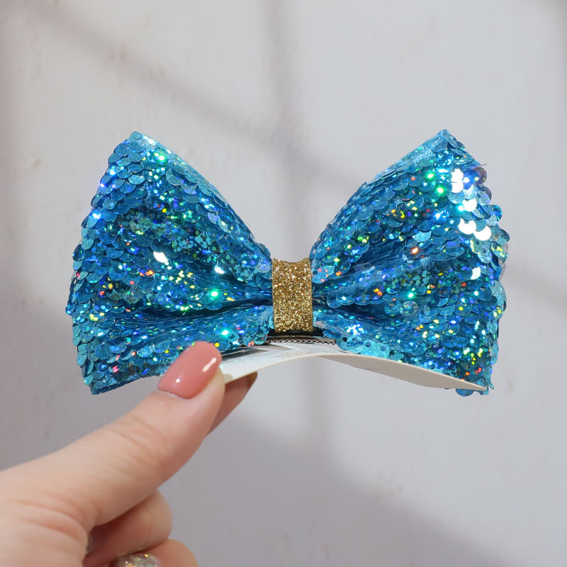 韩国女童发饰亮片大蝴蝶结冰雪公主儿童发夹蓝色发卡银色舞台头饰
