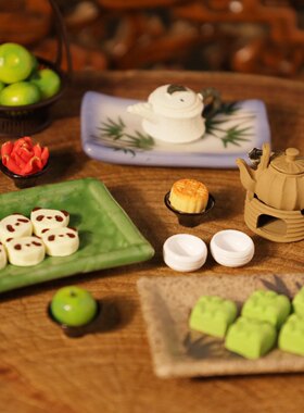 迷你粘土熊猫糕仿真小茶壶模型