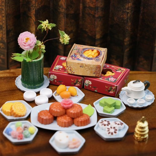 迷你食玩微缩玩具ob小布娃屋中式雕花盘月饼竹筒杯模型R7