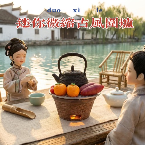迷你微缩模型bjd娃屋场景中式古风围炉