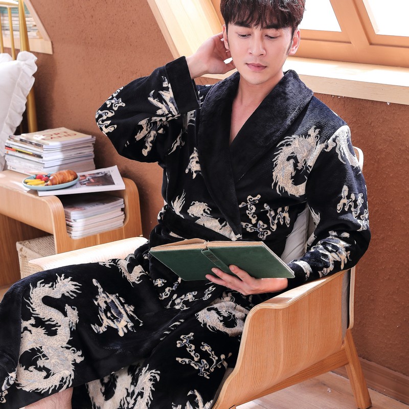 秋冬季加厚长款晨袍珊瑚绒家居服