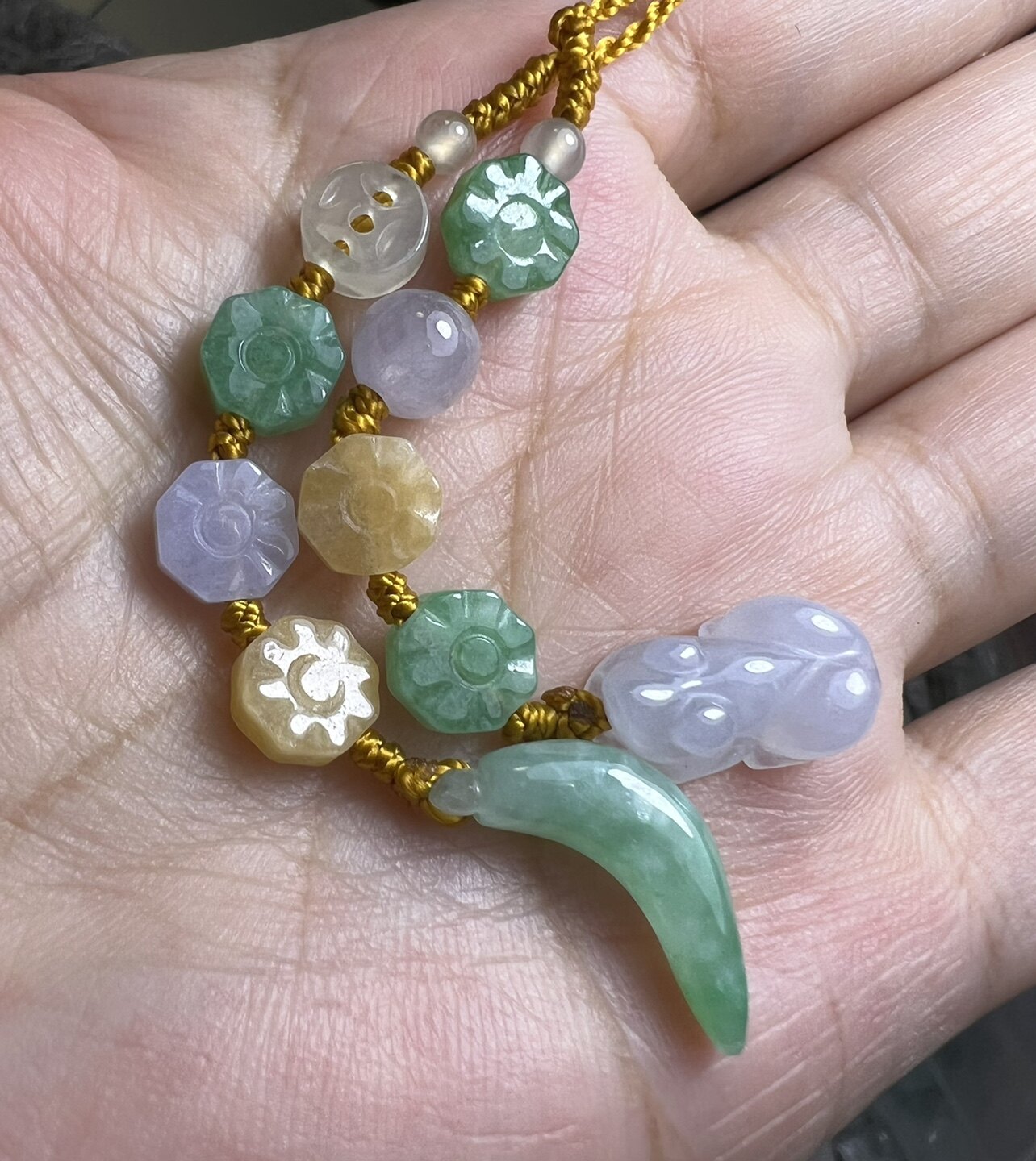 天然缅甸A货翡翠玉紫罗兰宝蟾辣椒绿香瓜手机链