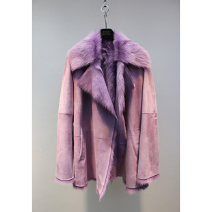 Zoehope 香芋紫 小山羊皮毛一体风衣中长款外套气质时髦皮草