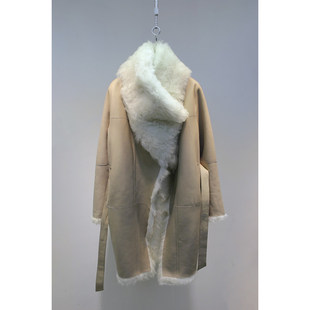 冬季新款轻柔保暖小湖羊气质毛领双面穿中长款皮草大衣外套女