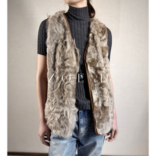 新款轻柔舒适 小湖羊皮毛一体日系V领双面穿皮草马甲外套女