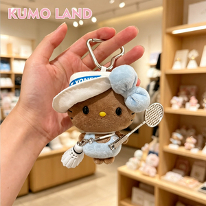 KUMO LAND黑皮kitty猫包包挂件可爱豆豆眼kt猫网球毛绒玩偶钥匙扣