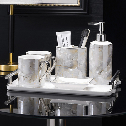 高级感轻奢鎏金陶瓷卫浴洗漱套件