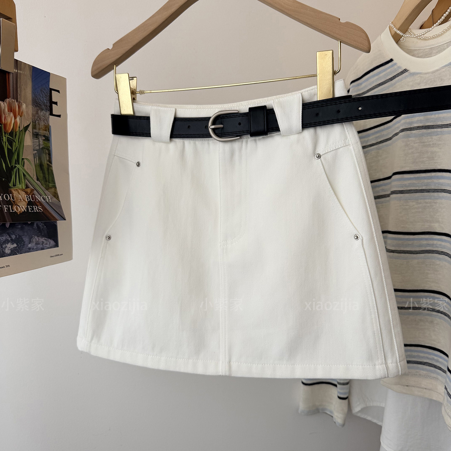 高腰a字通勤韩系小个子修身白色牛仔包臀半身短裙女夏季新款外穿