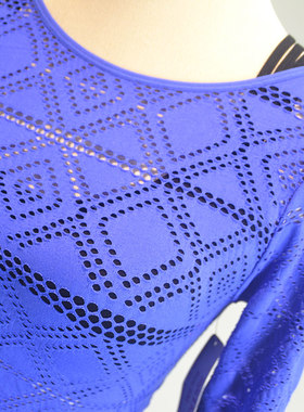 出口 瑜伽 肚皮舞健身镂空七分袖衣 露肚脐衣