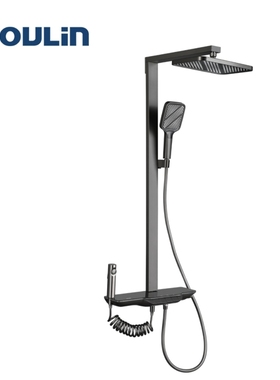 欧琳四出水枪灰色钢琴按键可升降方形花洒